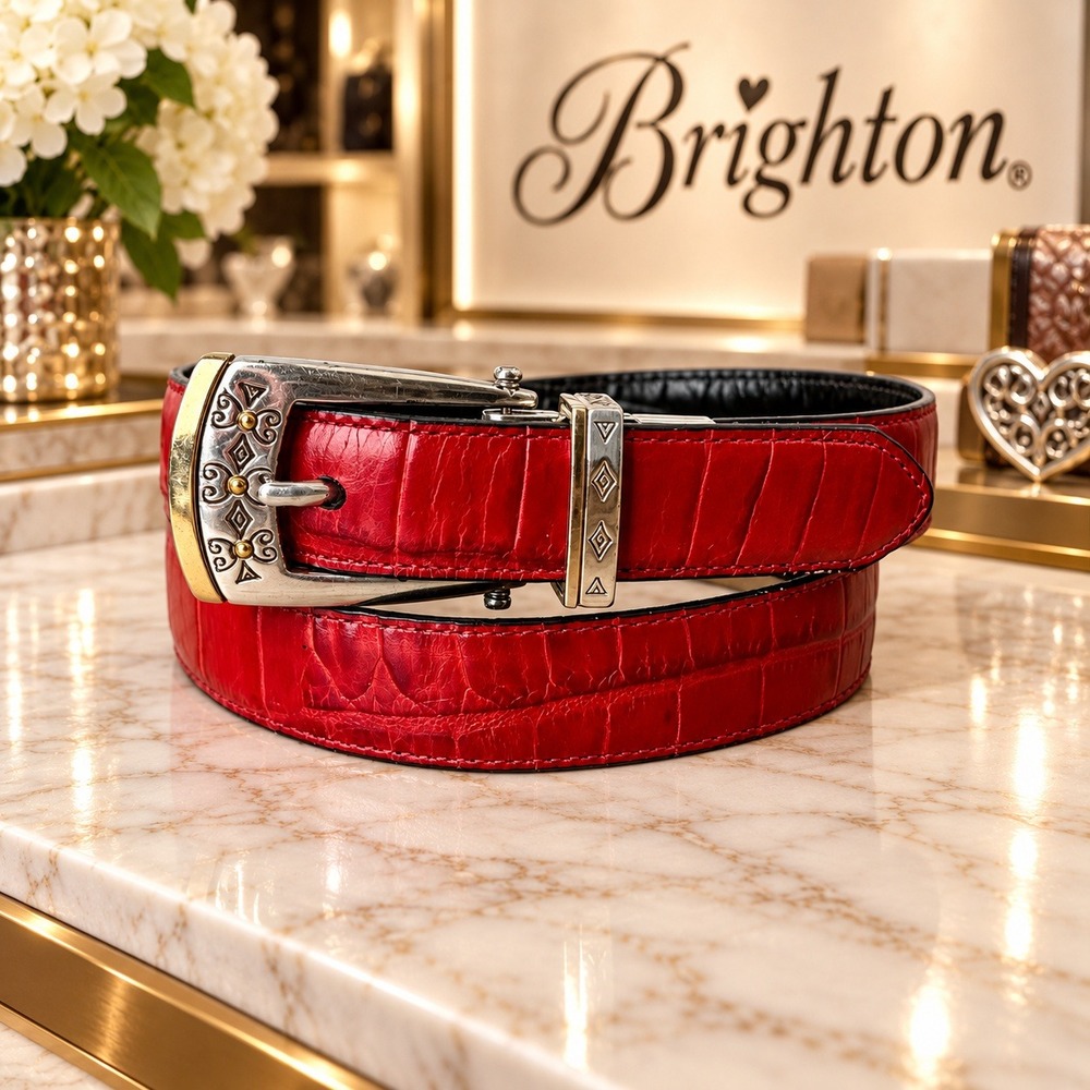 Brighton Vintage Reversible Red Black Croc Leather Belt Size Medium 30
